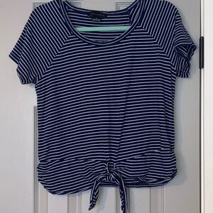 Sanctuary All Day Tie-Hem Navy and White Striped Short Sleeve Tee - SM